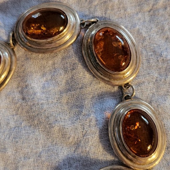 Vintage Sterling Silver Amber Bracelet 8"  22.7g Beautiful signed IMI - Picture 3 of 6